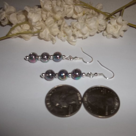 Silver & Purple AB Beaded Earrings Set NWT 6390 - Picture 5 of 8